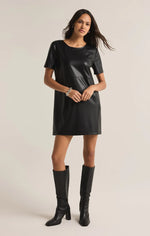 LONDON FAUX LEATHER DRESS BLK