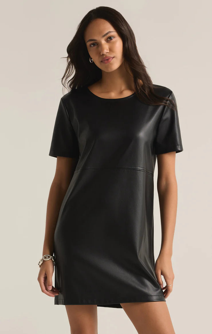 LONDON FAUX LEATHER DRESS BLK