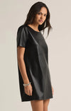 LONDON FAUX LEATHER DRESS BLK