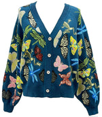 DARK TEAL SCATTERED BUTTERFLY CARDIGAN