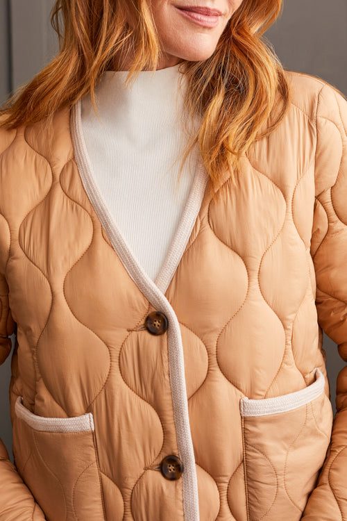 BUTTON UP PUFFER JACKET TAN