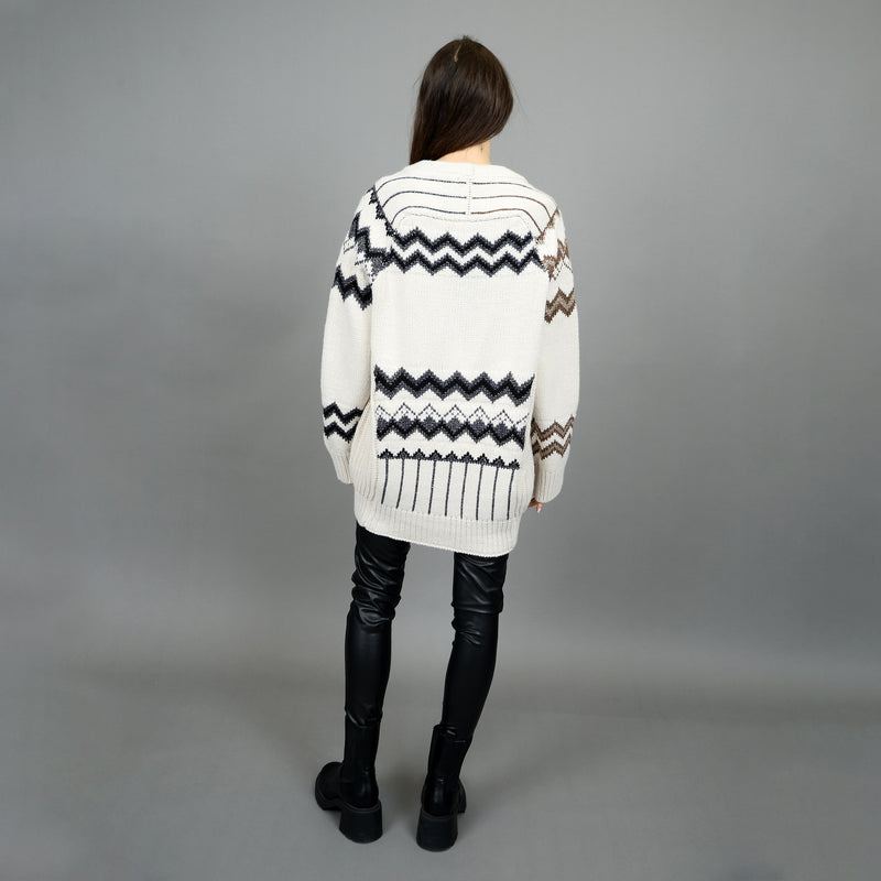 VNECK CARDIGAN BLK/BEIGE