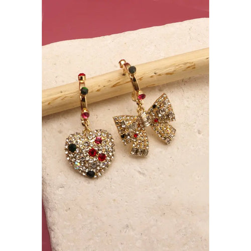 HOLIDAY RHINESTONE HEART BOW EARRINGS