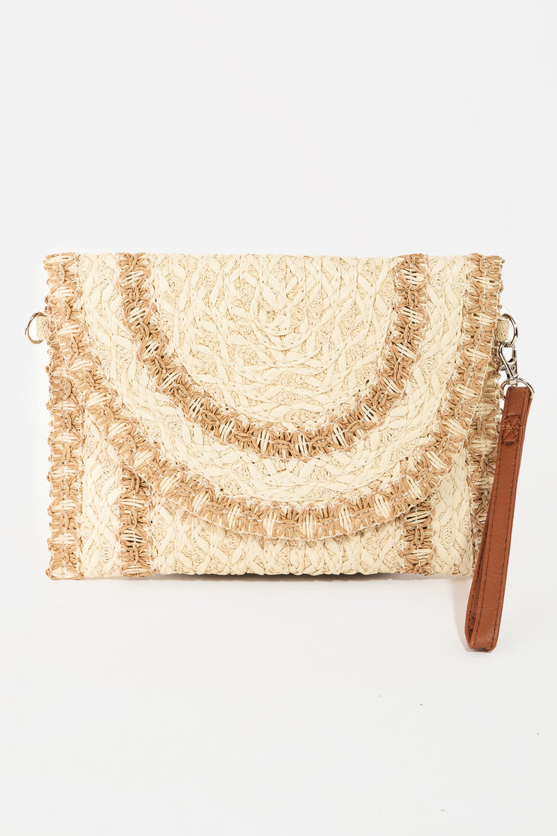 STRAW STITCH CLUTCH BAG BEIGE