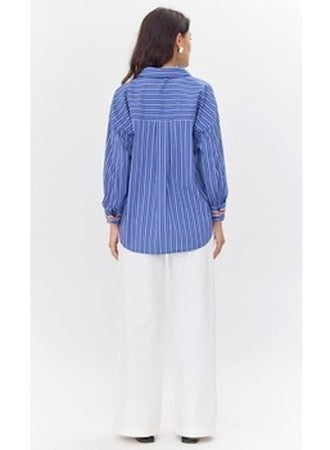 HATTIE POPLIN OVERSIZED STRIPE SHIRT DARK BLUE