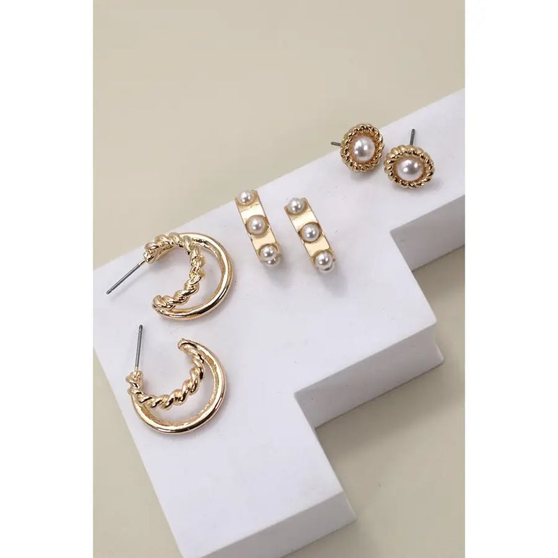 GOLD PEARL HOOP STUD EARRINGS