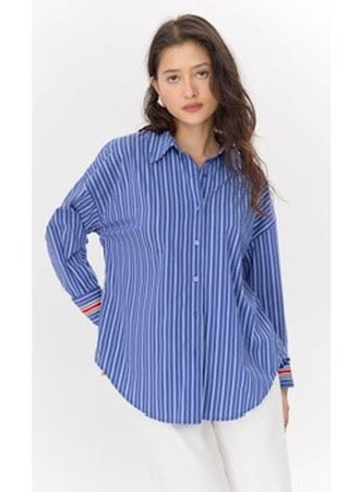 HATTIE POPLIN OVERSIZED STRIPE SHIRT DARK BLUE