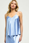 CLOUDY BLUE SATIN TOP