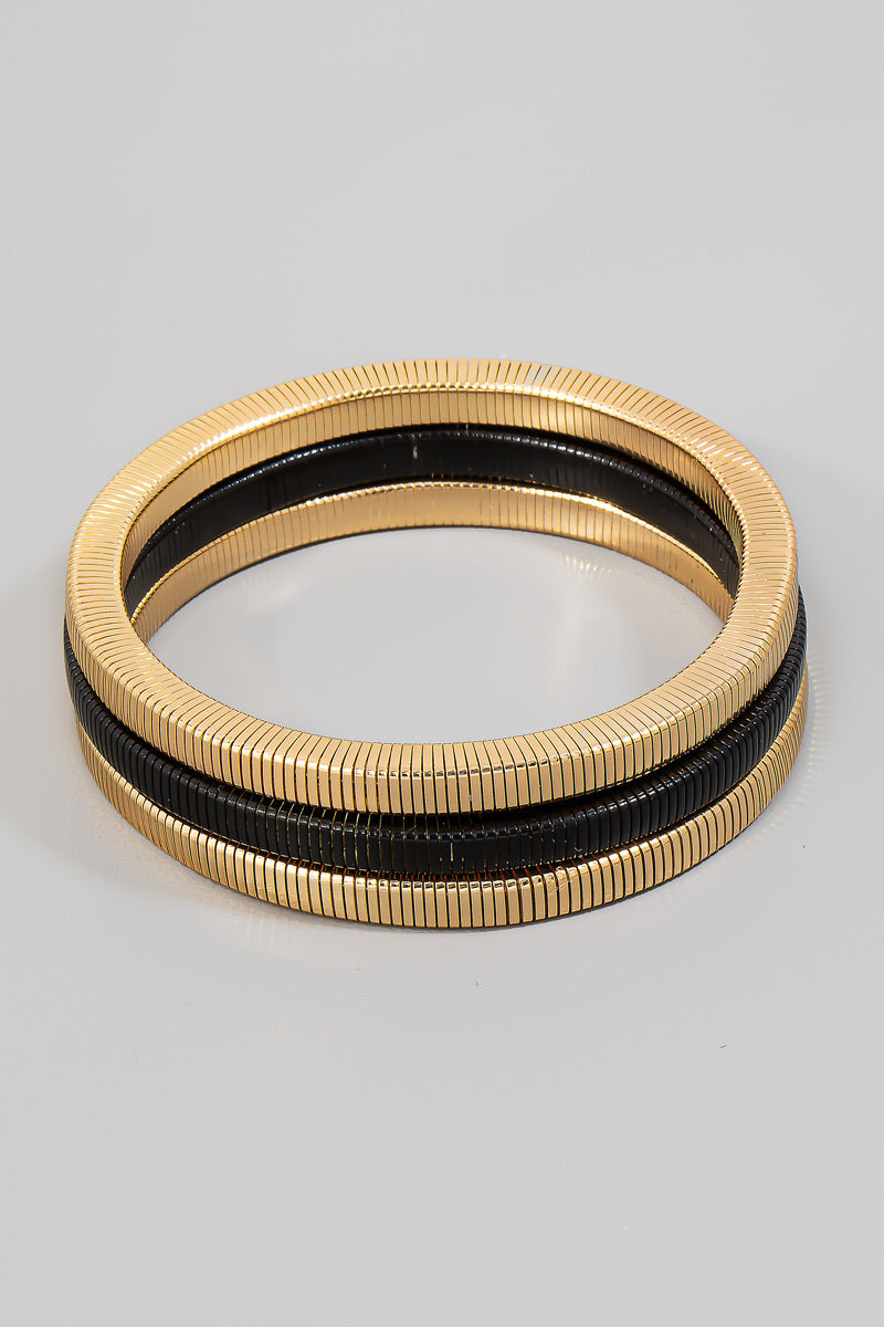 SQUARED ELASTIC METALLIC BRACELET BLACK GOLD