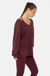 MINERAL WASH COTTON BLEND LONG SLEEVE PLUM