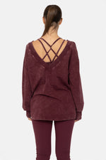 MINERAL WASH COTTON BLEND LONG SLEEVE PLUM