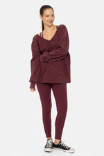 MINERAL WASH COTTON BLEND LONG SLEEVE PLUM