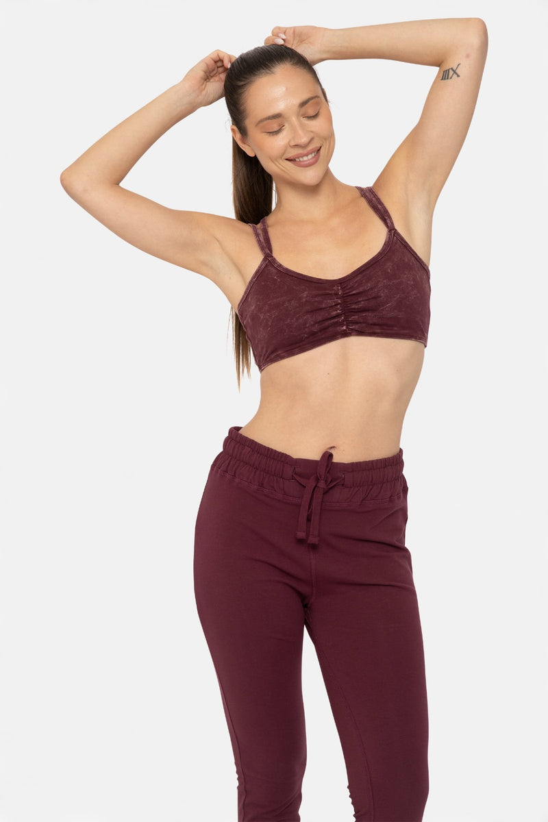 MINERAL WASH COTTON BLEND LOUNGE BRA PLUM