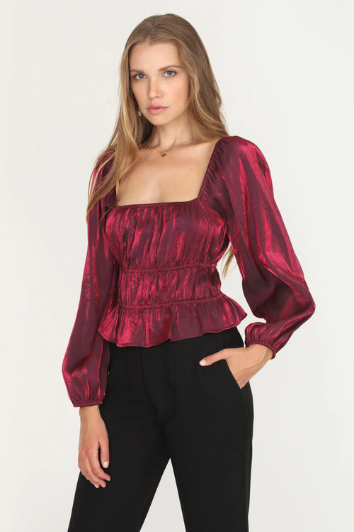 REMY GATHERED PEPLUM BLOUSE BLOODSTONE