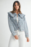 EMBROIDERED PETER PAN COLLAR DENIM JACKET