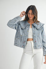 EMBROIDERED PETER PAN COLLAR DENIM JACKET