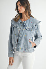 EMBROIDERED PETER PAN COLLAR DENIM JACKET