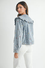 EMBROIDERED PETER PAN COLLAR DENIM JACKET