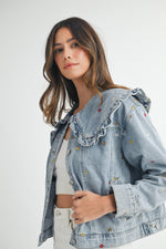 EMBROIDERED PETER PAN COLLAR DENIM JACKET