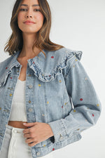 EMBROIDERED PETER PAN COLLAR DENIM JACKET