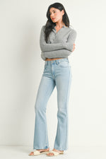 FLARE JEANS WITH HEM DETAIL LIGHT DENIM