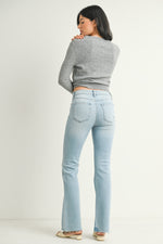 FLARE JEANS WITH HEM DETAIL LIGHT DENIM